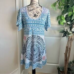 Free People 2010s Boho Medallion Printed Tunic Dress Blue Sz L
